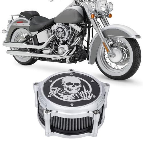 Aferrizu Motorcycle Air Cleaner Skull Style Air Filter with Dustproof Protective Cover Kit for Harley Davidson Touring Trike 2008-16 Softail 2016-17 Dyna 2017 (Chrome) - Image 2