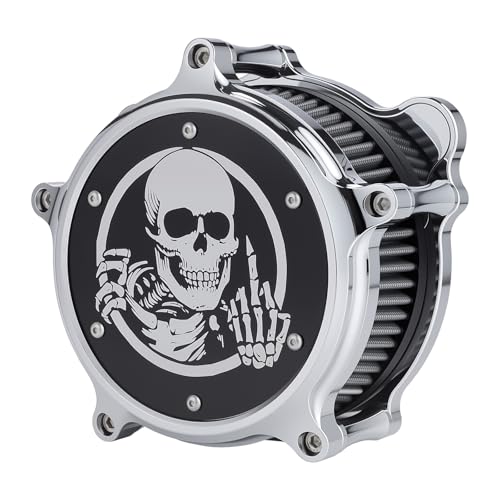 Aferrizu Motorcycle Air Cleaner Skull Style Air Filter with Dustproof Protective Cover Kit for Harley Davidson Touring Trike 2008-16 Softail 2016-17 Dyna 2017 (Chrome) - Image 3