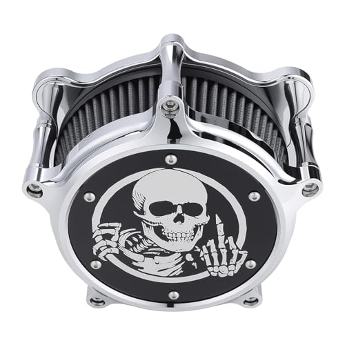 Aferrizu Motorcycle Air Cleaner Skull Style Air Filter with Dustproof Protective Cover Kit for Harley Davidson Touring Trike 2008-16 Softail 2016-17 Dyna 2017 (Chrome) - Image 4