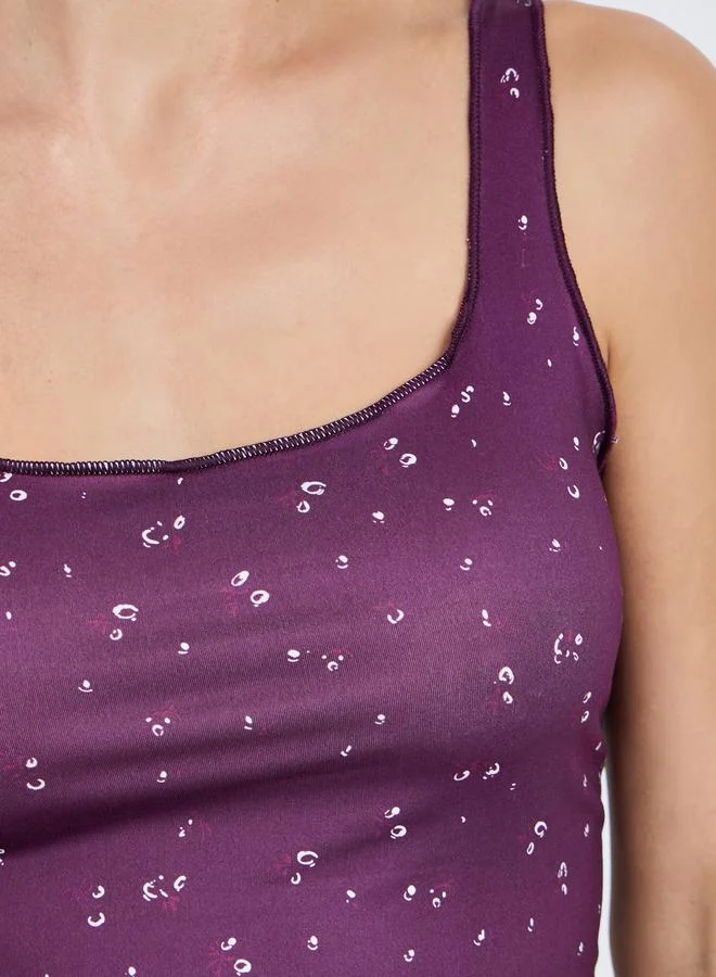 Styli purple Ditsy Floral Lettuce Hem Square Neck Tank and Shorts Set for Women | Best Price UAE