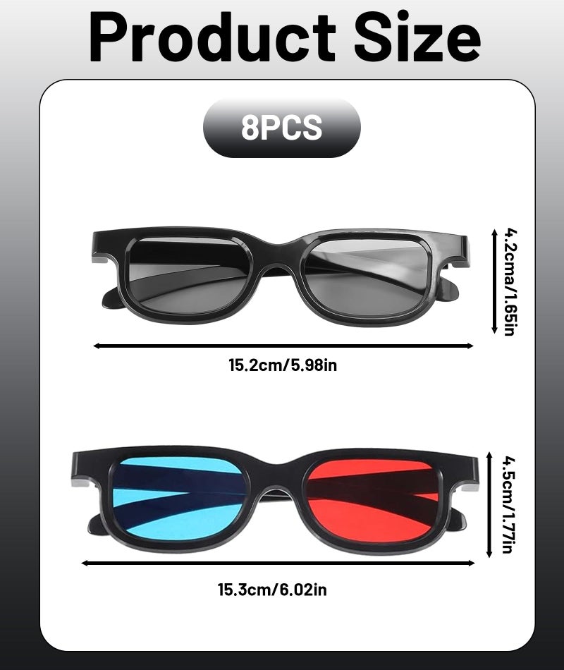 AGMITRAKA 8pcs 3D Glasses for 3D Movies, Universal 3D TV Glasses, Lightweight Frame for Home Theater, Compatible with Most 3D Devices - Image 2