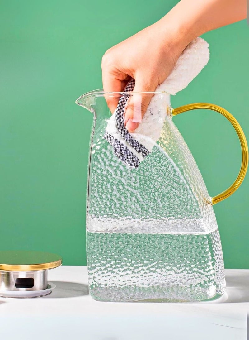 1 تشيس إبريق ماء من زجاج البورسليكات - إبريق كبير سعة 1.8 لتر بمقبض ذهبي وغطاء من الفولاذ المقاوم للصدأ، بنقش مطروق، للماء والعصير والشاي والمشروبات الباردة - يناسب باب الثلاجة - Image 3