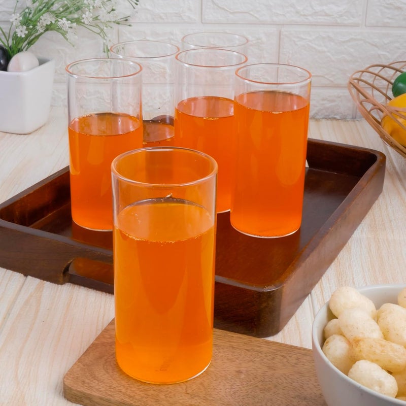 Femora Borosilcate Glass Set of 6 pcs Transparent Drinking Glass, Tumblers for Water, Cold Drinks, Juice Glass, Microwave & Dishwasher Safe | for Daily use & Gifting Capacity- 350ml (BPA Free) - Image 1