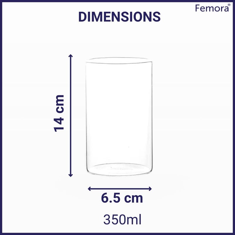 Femora Borosilcate Glass Set of 6 pcs Transparent Drinking Glass, Tumblers for Water, Cold Drinks, Juice Glass, Microwave & Dishwasher Safe | for Daily use & Gifting Capacity- 350ml (BPA Free) - Image 5