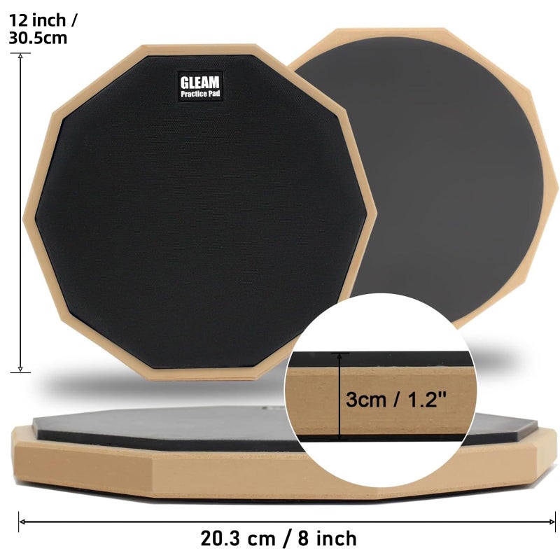 GLEAM 12 inch Drum Practice Pad with Carrying Bag and 2 Pairs Drum Sticks - Rubber Surface High Density Compressed Wood Foam Backside Black (Double-sided) - Image 2