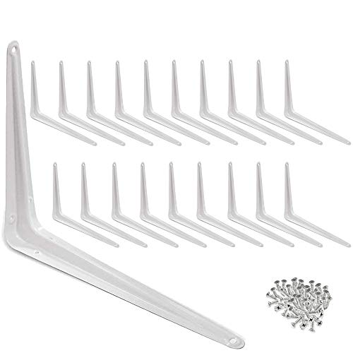 Wideskall® Metal 8" x 10" inch Wall Corner Angle Shelving Shelf Brackets, White, Pack of 20 - Image 1