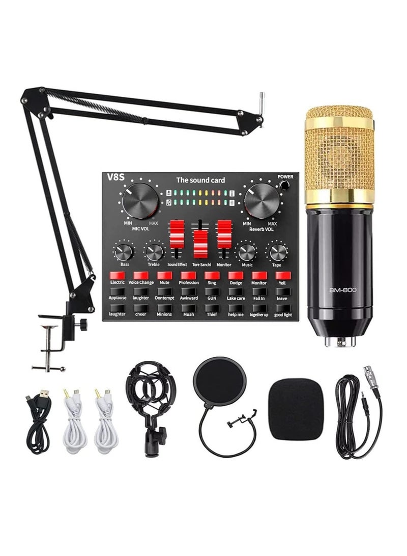 DUSALA V8S Sound Card Upgraded BM-800 Condenser Microphone Set for Live Streaming Karaoke And Voice Recording Recording Sound Card Voice Changer Device With Multiple Funny Sound Effect USB Audio Interface - Image 2