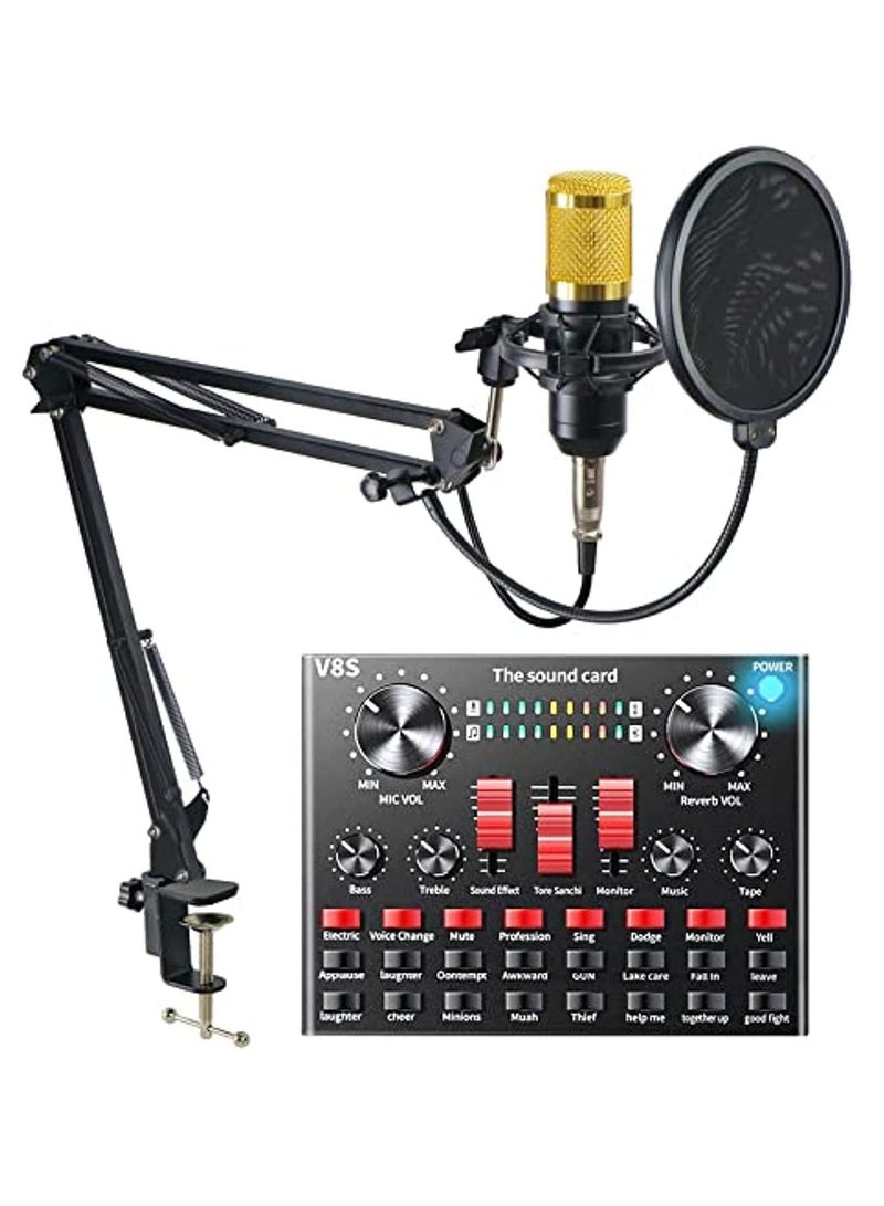 DUSALA V8S Sound Card Upgraded BM-800 Condenser Microphone Set for Live Streaming Karaoke And Voice Recording Recording Sound Card Voice Changer Device With Multiple Funny Sound Effect USB Audio Interface - Image 1