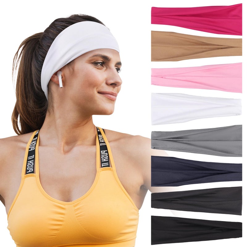 Ztomine Headbands for Women â€“ 8 Pack Wide Elastic Hair Bands, Soft Stretchy Non-Slip Sweatbands for Workouts, Yoga, Washing Face & Daily Wear - Image 1