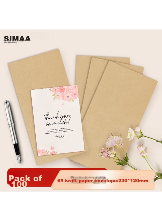Simaa 100 ورقة رقم 6 مغلفات ورق كرافت فارغة، 230*120mm مجلدات المستندات، ملف المجلدات، مغلفات الفواتير وكشوف المرتبات، 25076 - Image 1