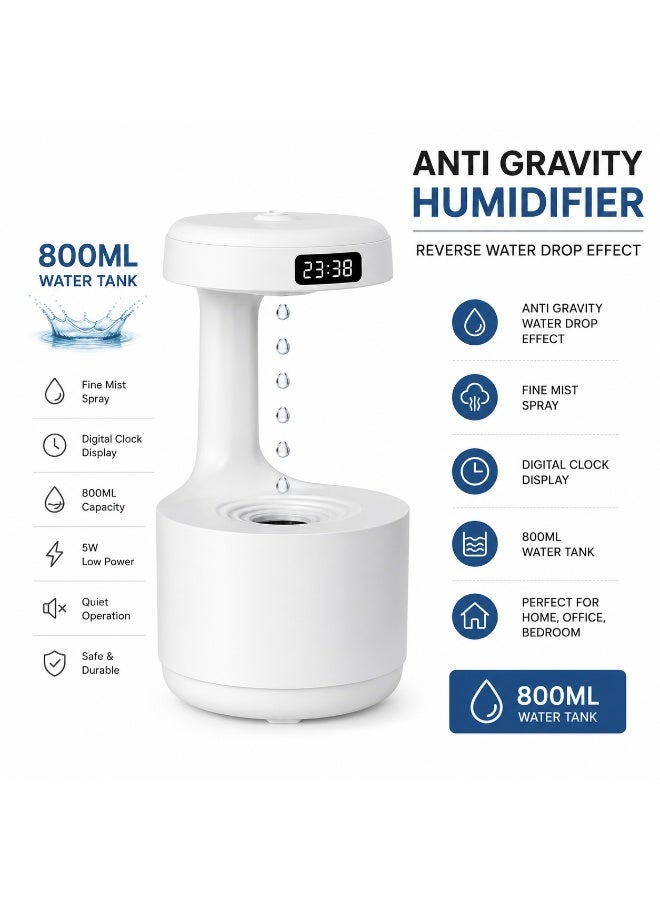 800Ml Anti Gravity Aroma Diffuser & Air Humidifier With Digital Clock Display, Reverse Water Drop Effect, Fine Mist Spray - Image 2