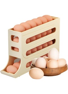 Hihonor 4 Tiers Egg Holder for Fridge, Auto Rolling Fridge Egg Organizer, Space-Saving Egg Dispenser Holder, 30 Eggs Fridge Egg Rack, Large Capacity Egg Dispenser for Refrigerator, Yellow  - Image 1