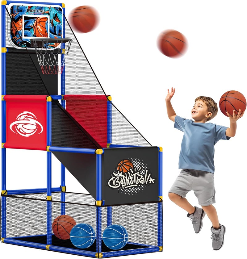 flybakiz Adjustable Basketball Hoop for Kids Toddler Ages 3-8, Side-Mount & Top-Mount, Indoor Outdoor Carnival Games Competitions, Gift Boys & Girls Beg for, Rain or Shine, The Game Never Stops - Image 1