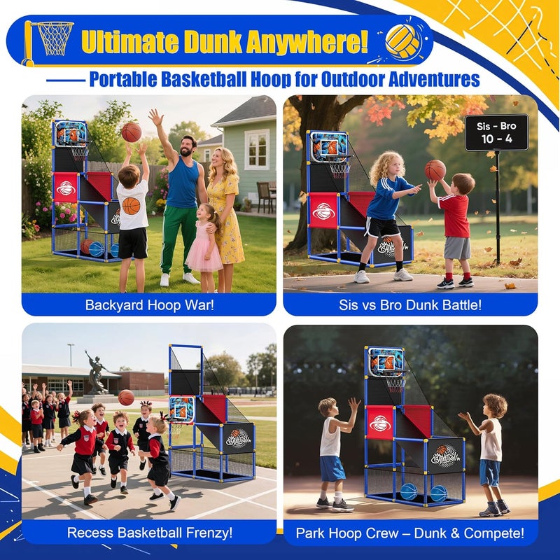 flybakiz Adjustable Basketball Hoop for Kids Toddler Ages 3-8, Side-Mount & Top-Mount, Indoor Outdoor Carnival Games Competitions, Gift Boys & Girls Beg for, Rain or Shine, The Game Never Stops - Image 3