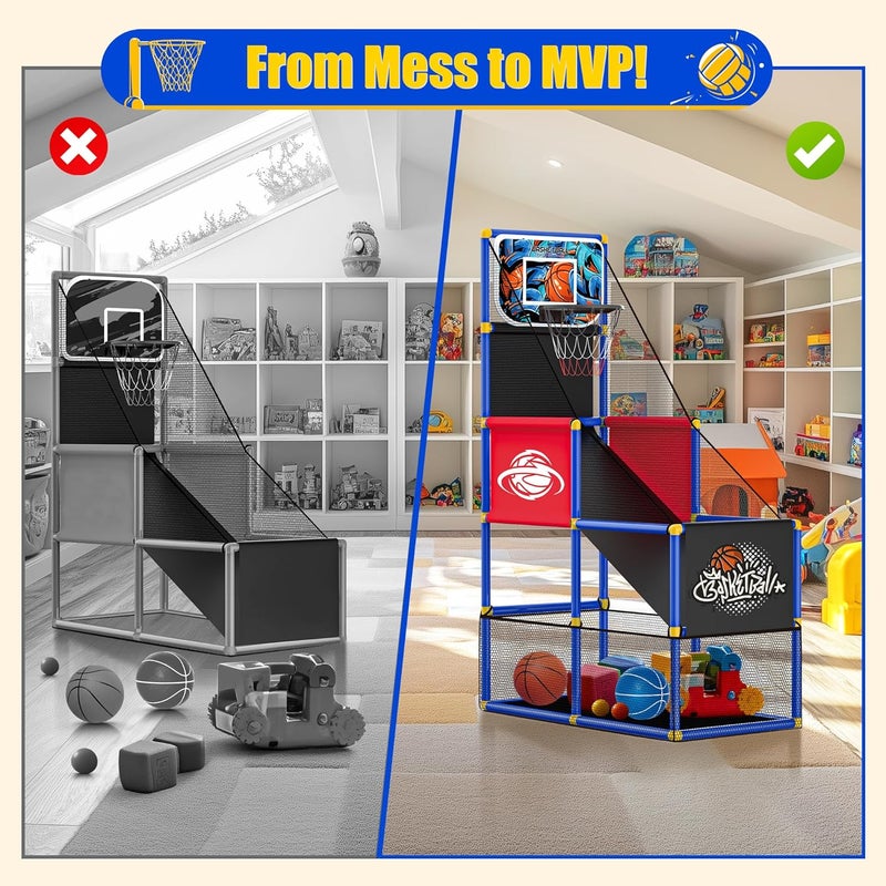 flybakiz Adjustable Basketball Hoop for Kids Toddler Ages 3-8, Side-Mount & Top-Mount, Indoor Outdoor Carnival Games Competitions, Gift Boys & Girls Beg for, Rain or Shine, The Game Never Stops - Image 5