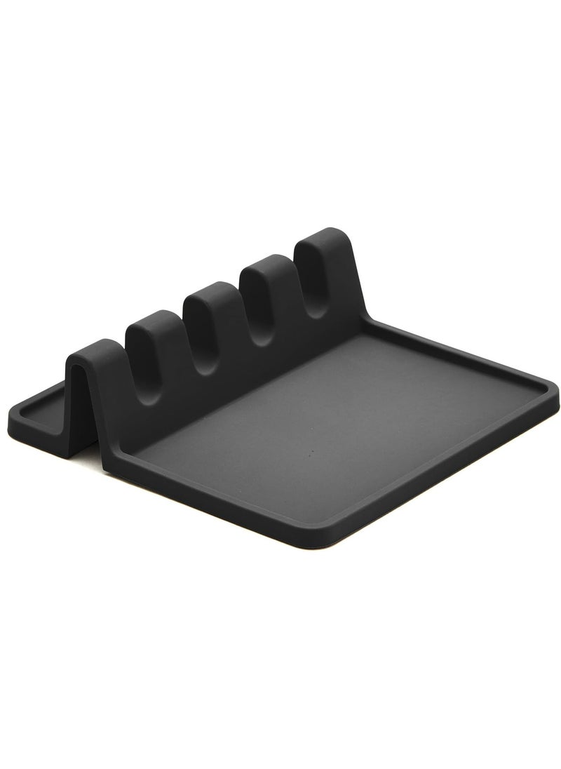 Oasisgalore Extra-Large Black Silicone Spoon Rest with Drip Pad: Heat-Resistant,  Utensil Holder for Spatulas, Tongs, Ladles (1 Pack).  - Image 1