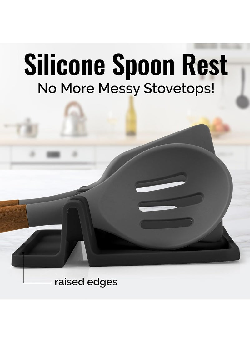 Oasisgalore Extra-Large Black Silicone Spoon Rest with Drip Pad: Heat-Resistant,  Utensil Holder for Spatulas, Tongs, Ladles (1 Pack).  - Image 2