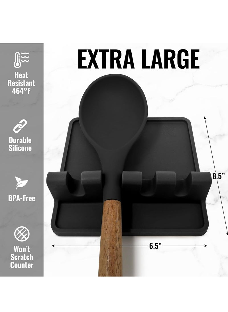 Oasisgalore Extra-Large Black Silicone Spoon Rest with Drip Pad: Heat-Resistant,  Utensil Holder for Spatulas, Tongs, Ladles (1 Pack).  - Image 3