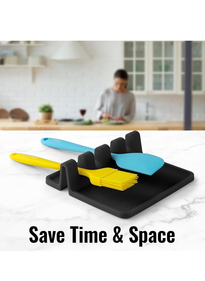 Oasisgalore Extra-Large Black Silicone Spoon Rest with Drip Pad: Heat-Resistant,  Utensil Holder for Spatulas, Tongs, Ladles (1 Pack).  - Image 5