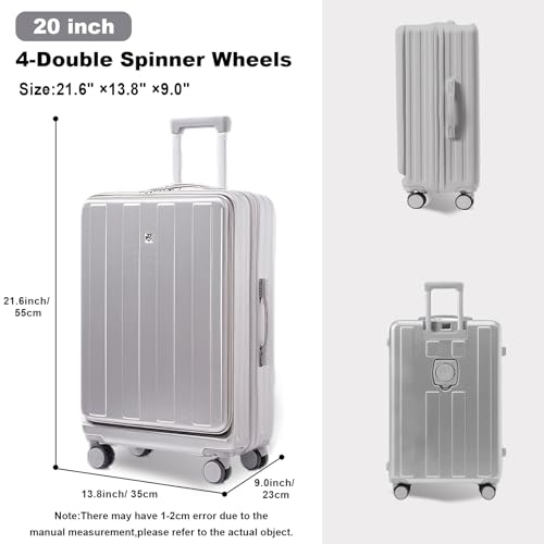 Gets Carry on Luggage Airline Approved,20 Inch Abs+Pc Hardshell Spinner Luggage With Cup Phone Holder and USB Charger,Front Pocket Durable Suitcase for Women Men-Silver - Image 4