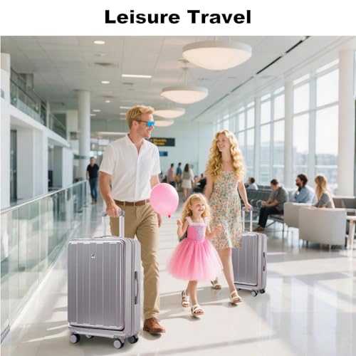 Gets Carry on Luggage Airline Approved,20 Inch Abs+Pc Hardshell Spinner Luggage With Cup Phone Holder and USB Charger,Front Pocket Durable Suitcase for Women Men-Silver - Image 5