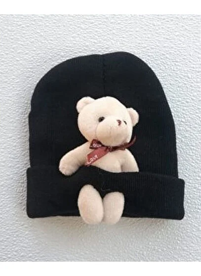 Linotti Teddy Bear Knitted Children's Beret Black