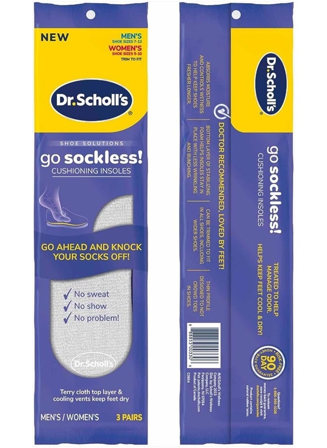 Dr. Scholl's - Go Sockless! Cushioning Insoles, Unisex, 3 Pairs, Trim to Fit Inserts - Image 1