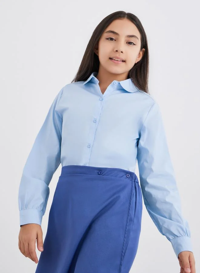 Styli Girls School Uniform Light Blue Peter Pan Collar Shirt