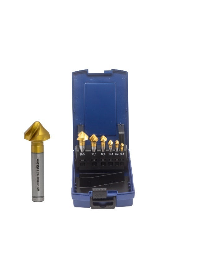 WSH-TOOLS Countersink HSS-E 90° DIN 335C Spiral Flute Uneven Pitch Set of 7 pcs TiN | Chatter-Free Deburring Tool Dubai UAE - Image 1
