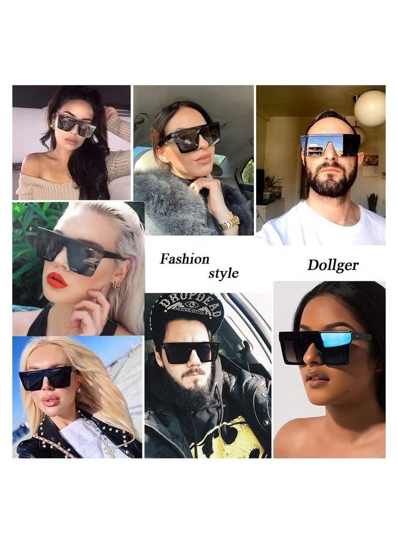 Generic Sunglasses, Square Oversized Sunglasses for Women Men, 2Pcs UV Protection Anti Eyestrain Big Flat Top Fashion Shield Rimless Shades, for Driving Traveling, All-match Sunglasses  - Image 4
