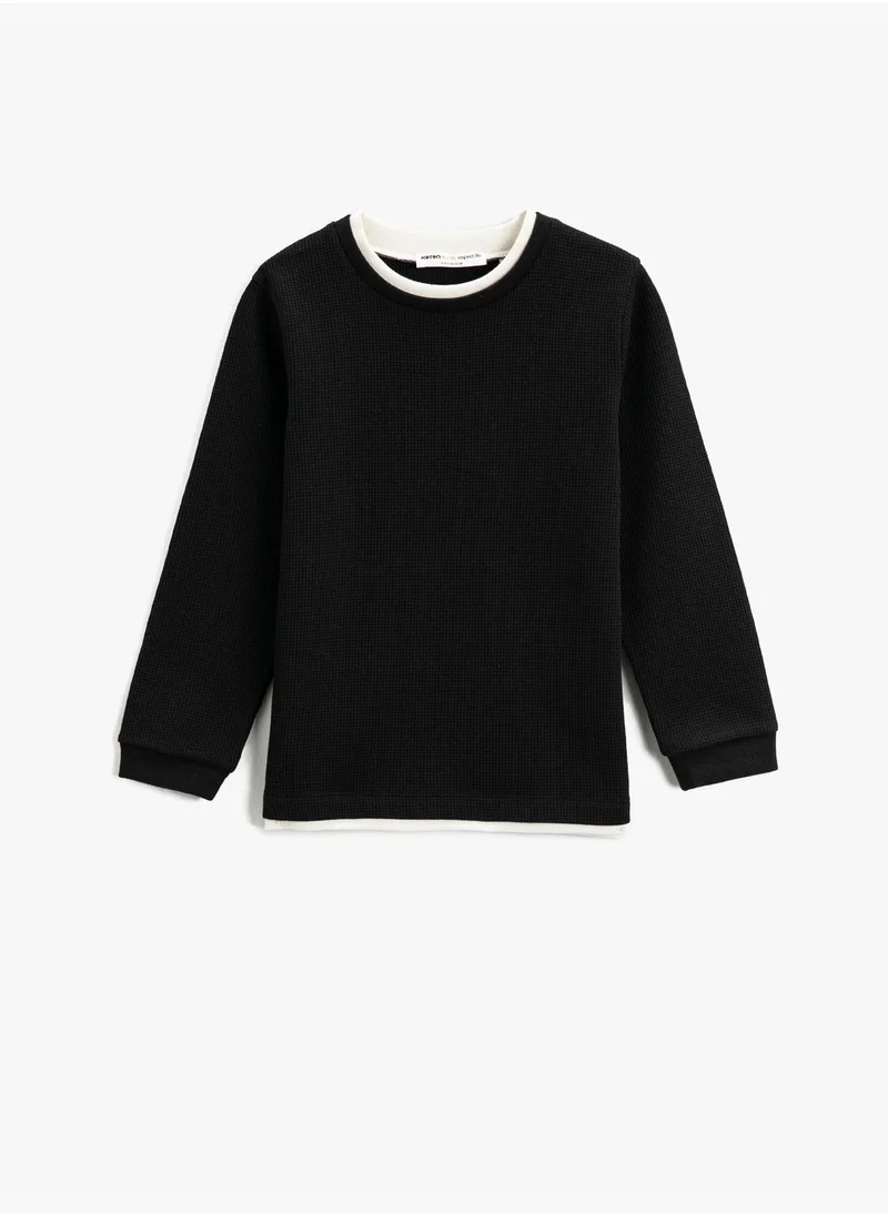 كوتون Textured Basic Sweatshirt Crew Neck Long Sleeve