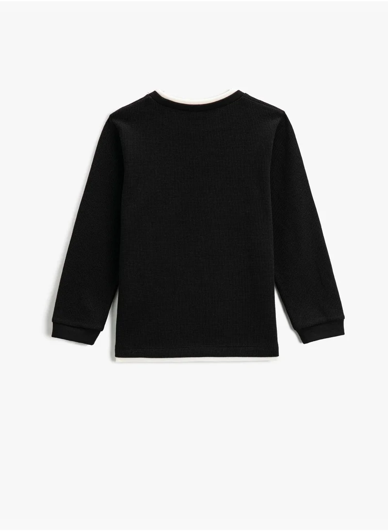 كوتون Textured Basic Sweatshirt Crew Neck Long Sleeve