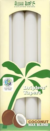 Aloha Bay Coconut Taper Candle Dripless Unscented 9 Inches w 9Hour Burn Time Pure Cotton Wicks for a Clean Steady Glow Artful Design for Special Occasions 4Pack White