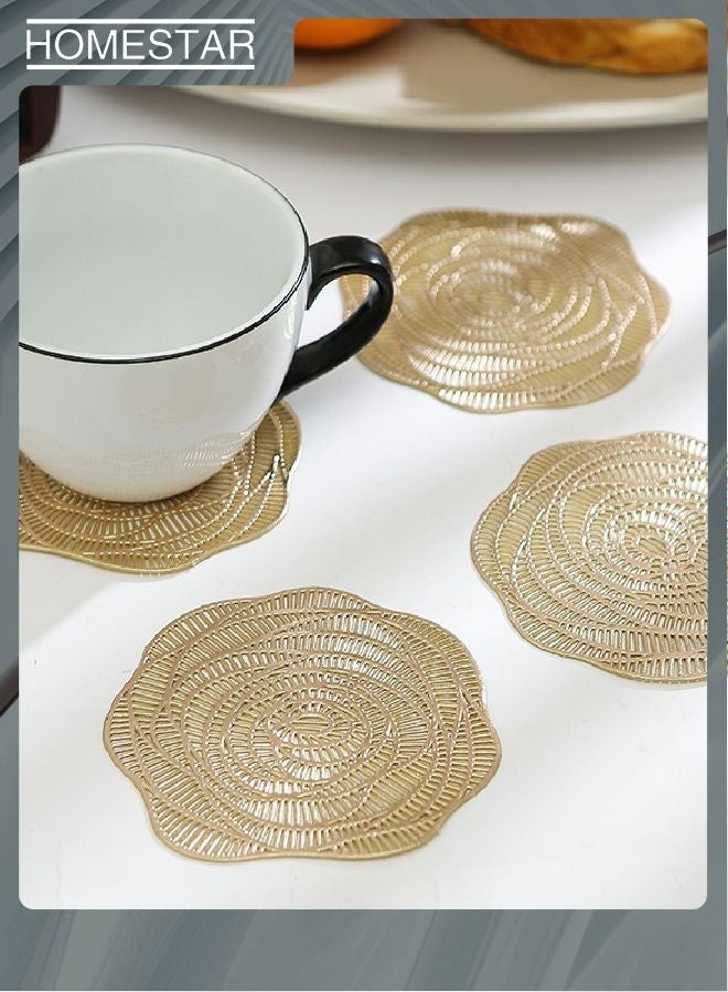 هومستر 12pcs جولة ضغط الفينيل أماكن ورد الذهب المعدني مكان حصيرة كوستر بما في ذلك و كوستر مقاومة للانزلاق طاولة حصيرة لتناول الطعام ديكور المطبخ 38 × 38 سم - Image 2