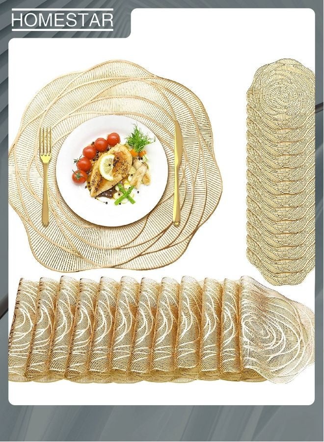 هومستر 12pcs جولة ضغط الفينيل أماكن ورد الذهب المعدني مكان حصيرة كوستر بما في ذلك و كوستر مقاومة للانزلاق طاولة حصيرة لتناول الطعام ديكور المطبخ 38 × 38 سم - Image 1