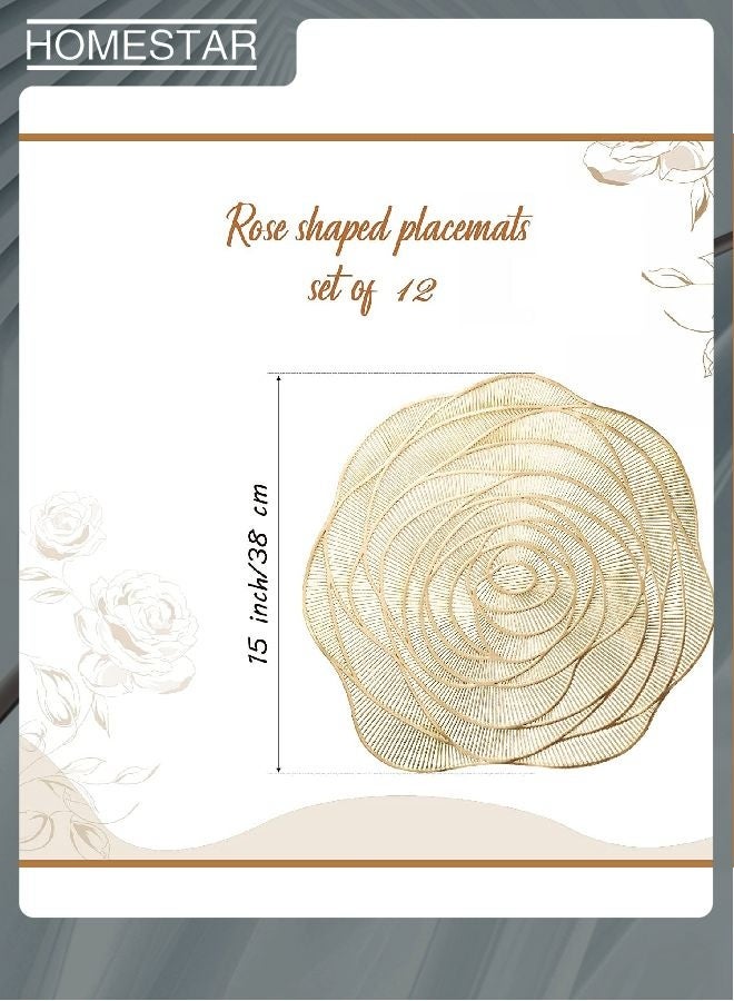 هومستر 12pcs جولة ضغط الفينيل أماكن ورد الذهب المعدني مكان حصيرة كوستر بما في ذلك و كوستر مقاومة للانزلاق طاولة حصيرة لتناول الطعام ديكور المطبخ 38 × 38 سم - Image 5