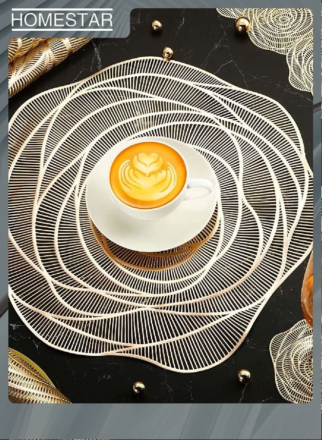 هومستر 12pcs جولة ضغط الفينيل أماكن ورد الذهب المعدني مكان حصيرة كوستر بما في ذلك و كوستر مقاومة للانزلاق طاولة حصيرة لتناول الطعام ديكور المطبخ 38 × 38 سم - Image 4