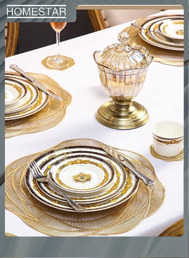 هومستر 12pcs جولة ضغط الفينيل أماكن ورد الذهب المعدني مكان حصيرة كوستر بما في ذلك و كوستر مقاومة للانزلاق طاولة حصيرة لتناول الطعام ديكور المطبخ 38 × 38 سم - Image 3
