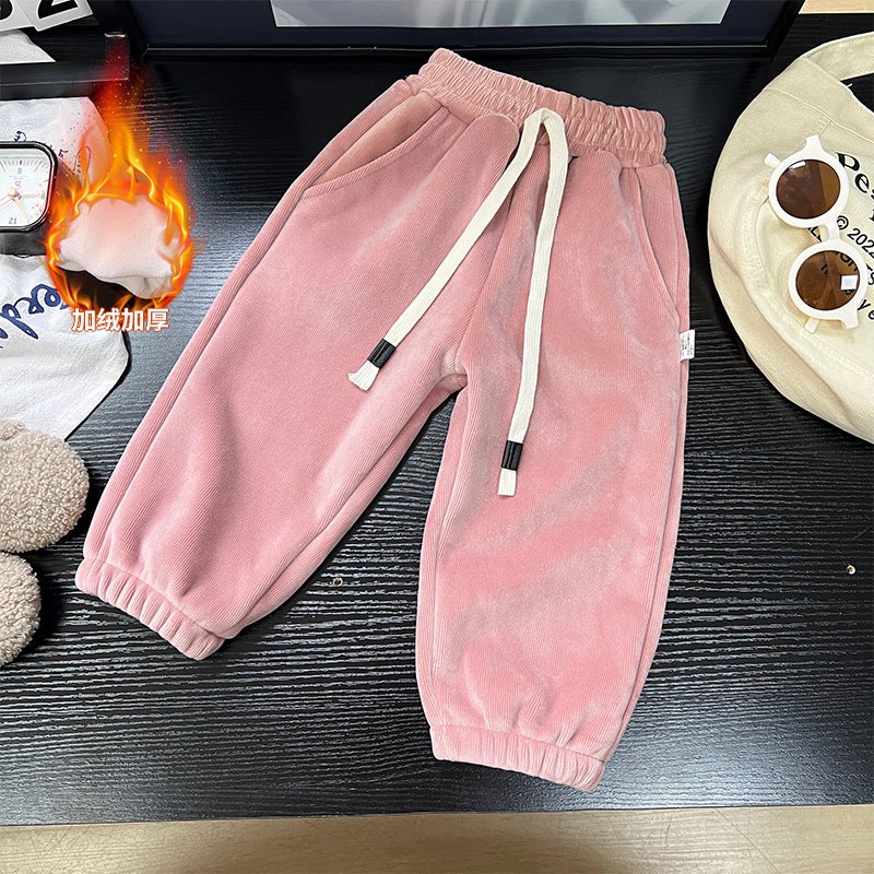 Children'S Fleece-Lined Thickened Pants Outer Wear Boys' Sweatpants Girls' Sports Pants Thickened One-Piece Velvet Medium And Large Children'S Wear - Image 3