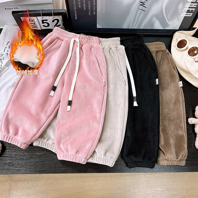 Children'S Fleece-Lined Thickened Pants Outer Wear Boys' Sweatpants Girls' Sports Pants Thickened One-Piece Velvet Medium And Large Children'S Wear - Image 2