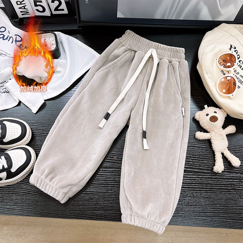 Children'S Fleece-Lined Thickened Pants Outer Wear Boys' Sweatpants Girls' Sports Pants Thickened One-Piece Velvet Medium And Large Children'S Wear - Image 4