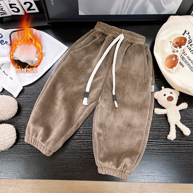 Children'S Fleece-Lined Thickened Pants Outer Wear Boys' Sweatpants Girls' Sports Pants Thickened One-Piece Velvet Medium And Large Children'S Wear - Image 5