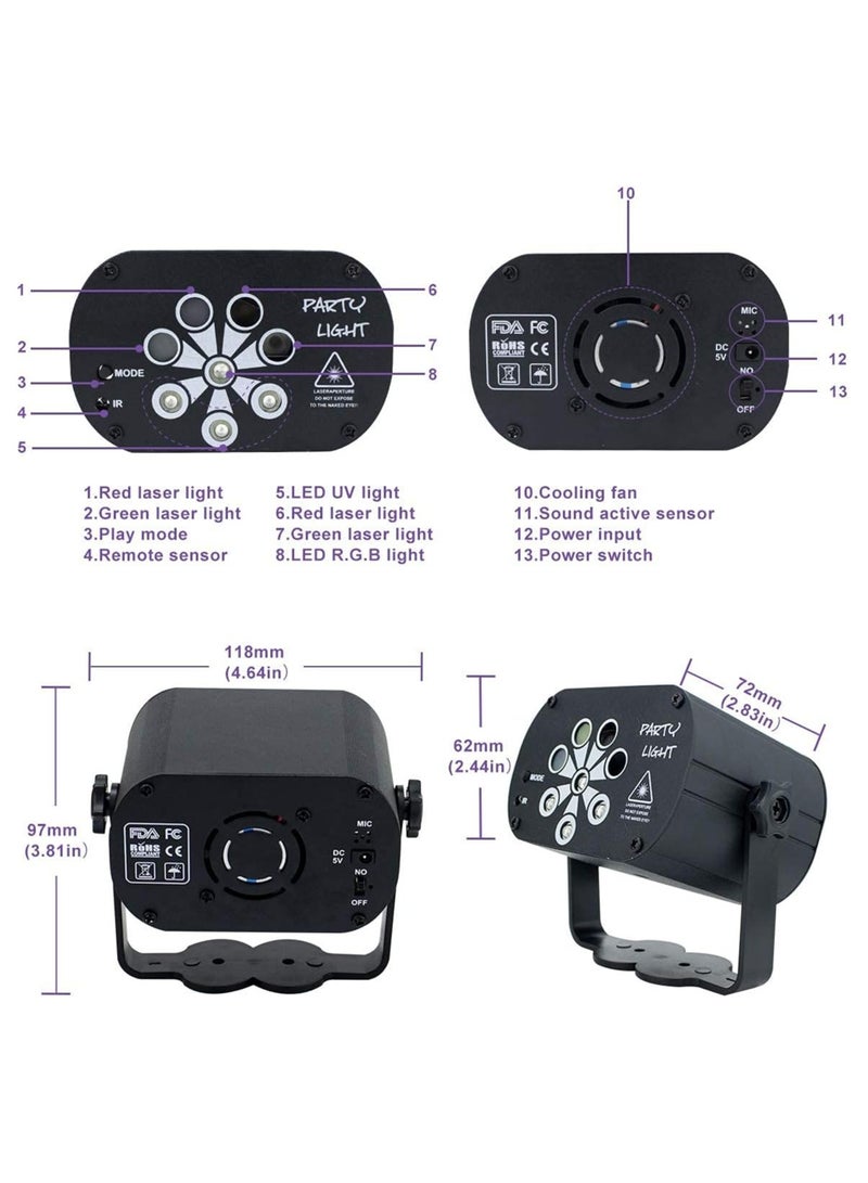 General Stage Projector Effect Light with UV Black Light+120 RG Laser Pattern Rotating, USB Powered Mini Light with RGB Background Light and Remote Control for Birthday Party  - Image 2