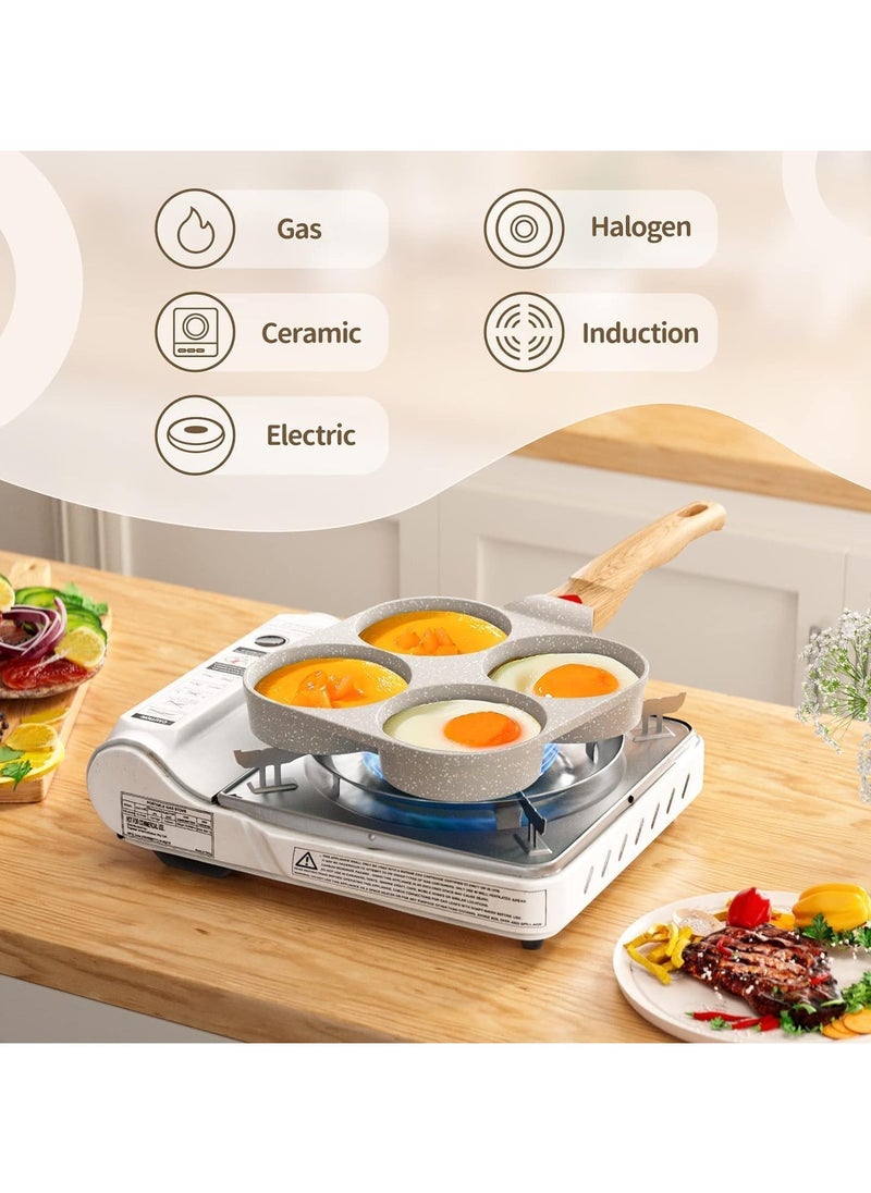 Beauenty - Nonstick Egg Frying Pan, 4-Cup Pancake Pan Omelette Pan for Breakfast Swedish Pancake, Gas Stove & Induction Compatible (White) - Image 1