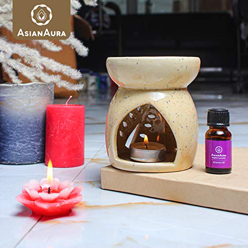 Asian Aura Ceramic T-Light Candle Diffuser| Aromatherapy Bliss with 2 10 ml Aroma Oil Fragrance Rosy Romance & English Lavender 1 Tea Light Candle|Aroma Oil Burner |Home Fragrance |Home Decor| Brown - Image 5