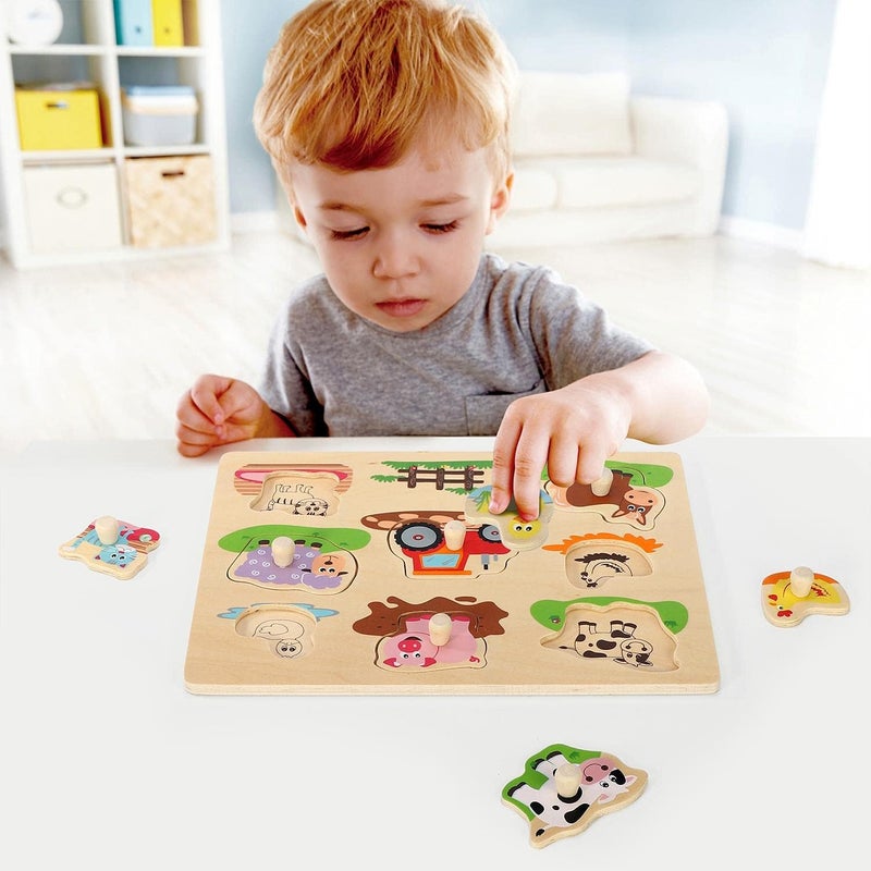 Lelin Farm Peg Puzzle with Animals and Tractor - 8 Pieces - Image 2