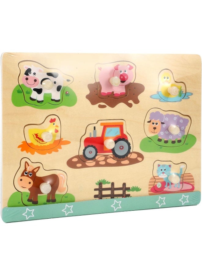 Lelin Farm Peg Puzzle with Animals and Tractor - 8 Pieces - Image 3
