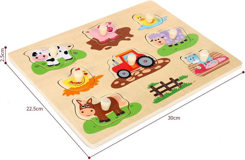 Lelin Farm Peg Puzzle with Animals and Tractor - 8 Pieces - Image 5