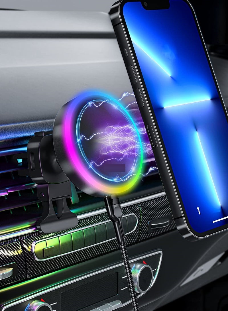 SYOSI Magnetic Wireless Car Charger Mount,Compatible with Magsafe Car Charger Mount,Stick on Dashboard Air Vent Phone Holder for iPhone 14/13/12 Series Phone - Image 1