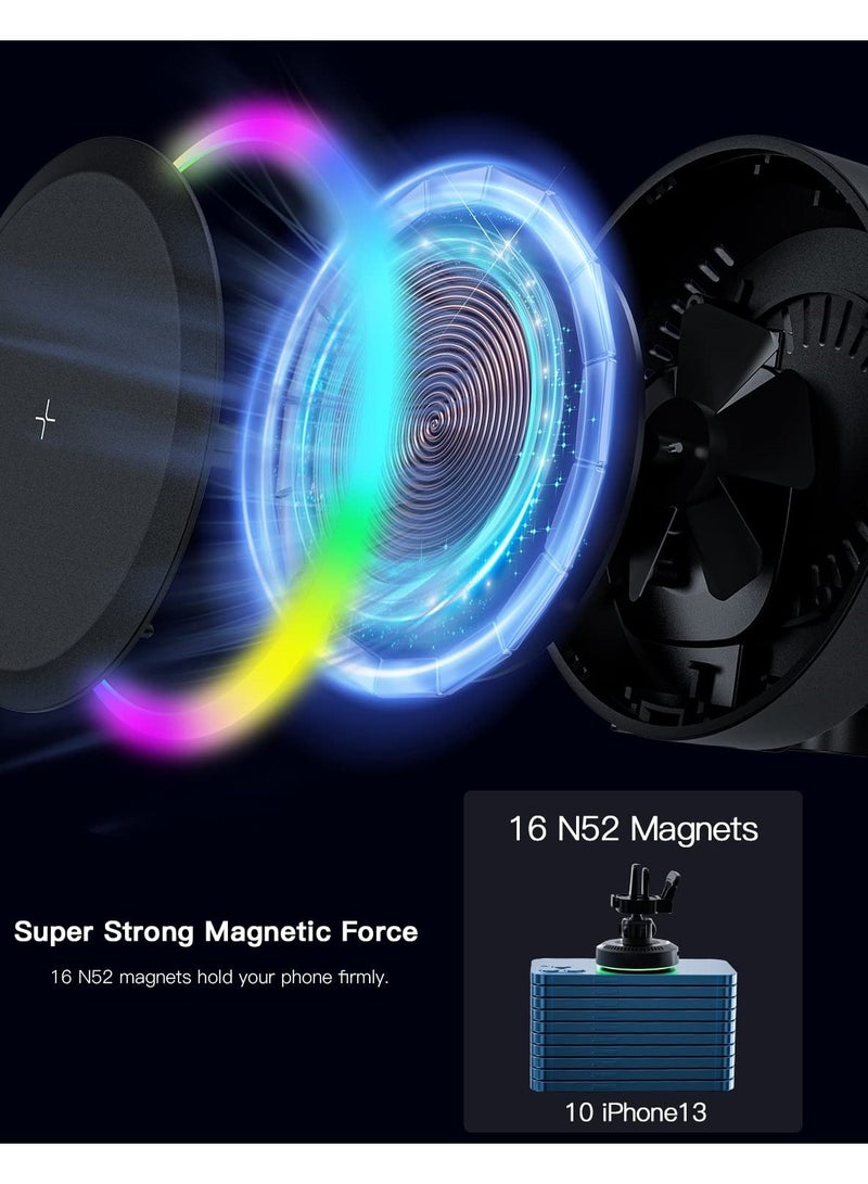 SYOSI Magnetic Wireless Car Charger Mount,Compatible with Magsafe Car Charger Mount,Stick on Dashboard Air Vent Phone Holder for iPhone 14/13/12 Series Phone - Image 2